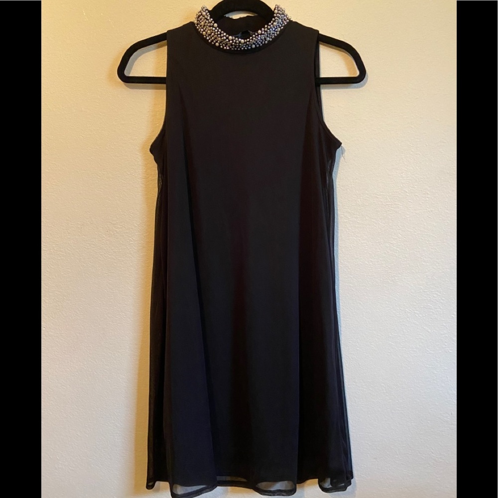 Beaded Turtleneck Black Dress